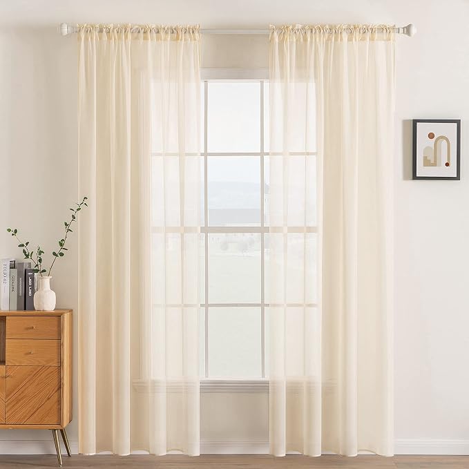 MIULEE Cream Beige Sheer Curtains 54 X 108 Inches, 2 Panels | Solid Color by MIULEE