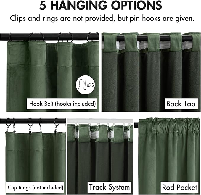 MIULEE Velvet Curtains 50W x 108L 2 Panels Olive Green Blackout Curtains | - Image 2