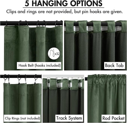MIULEE Velvet Curtains 50W x 84L 2 Panels Olive Green Blackout Curtains | - Image 2