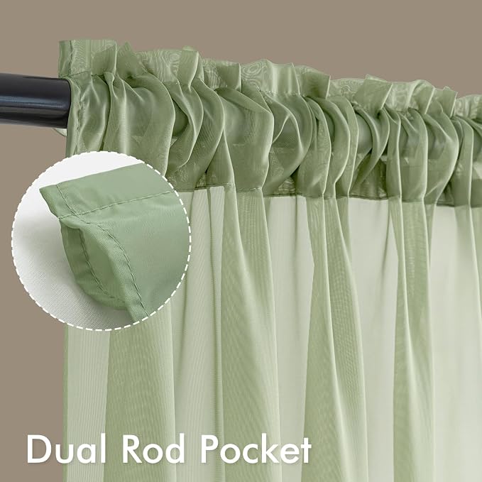 MIULEE Sage Green Sheer Curtains 96 Inches Long 4 Panels 42 x 96 Inches | Light - Image 3