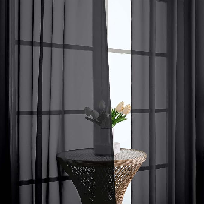 Sheer Curtains 84 Inches Long 2 Panels Set, Modern Filmy Rod Pocket Curtains - Image 8