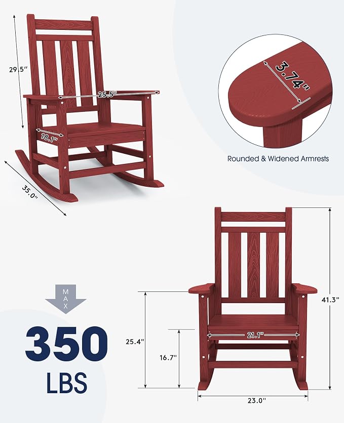 KINGYES Oversized Outdoor Rocking Chair Set of 4, All-Weather Patio Rocking - Image 3