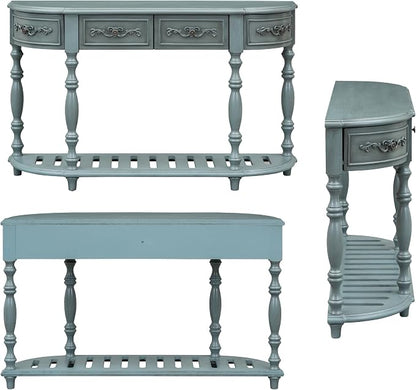 Retro Wood Curved Entryway Console Table 52-Inch Half Moon Hall Sofa Table - Image 6