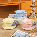 Floral Tea Cups and Saucers, Ceramic Cute Coffee Mug for Women Tea Party, Cappuccino Latte Milk (Blue)