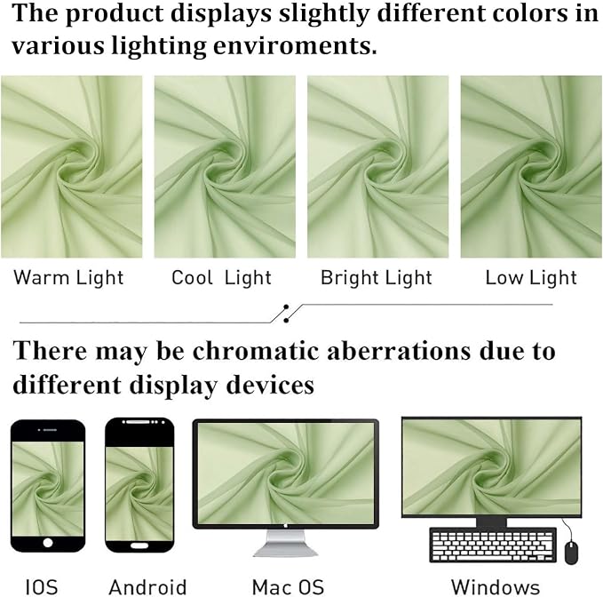 Light Green Sheer Curtains 63 Inch Length 2 Panels Set, Elegant Voile Curtains - Image 6