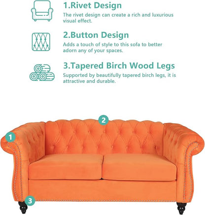 Chesterfield Loveseat Sofa, Modern Velvet Small Sofa Couch 2 Seater - Image 6