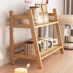 Wicker-Look Coffee Station Organizer, Bamboo Mug Holder Countertop, Kitchen Counter Shelf for Tea Coffee Bar Accessories, Matcha Stand, Cup Display, Condiment Storage Rack, 2 Tier