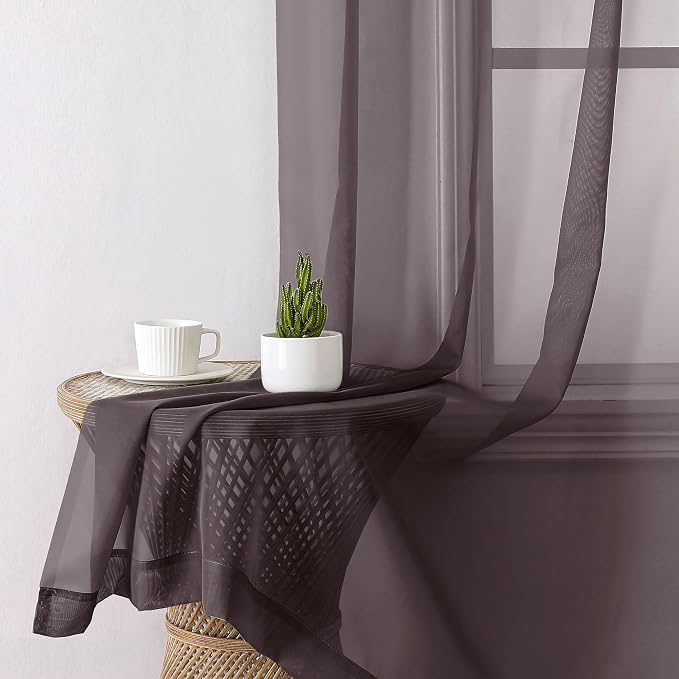 Sheer Curtains 90 Inch Long 2 Panels, Chocolate Light Filtering Living Room - Image 3
