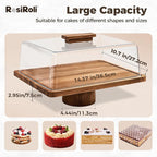 Acacia Wood Cake Stand with Lid –2-in-1 Rectangular Charcuterie Board & Dessert Display, Shatterproof Acrylic Dome Cover for Freshness, Serving Platter for Parties, Weddings, Birthdays, Gifts