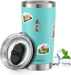 20 oz Coffee Tumbler - Insulated Stainless Steel Travel Mug for Hot/Cold, Spill Proof with BPA-Free Detachable Lid, Coffee Cup Fits Most Car holder, Includes Chic Stickers, Seafoam