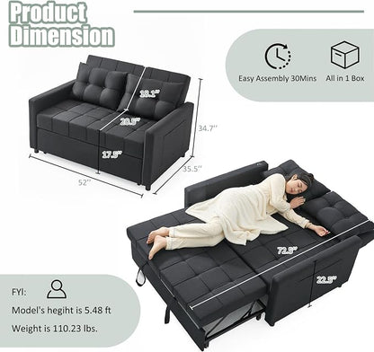 GOSUHI 52" Sleeper Sofa with Pull-Out Bed, 3-in-1 Convertible Sofa Bed - Image 2
