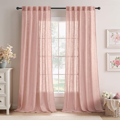 MIULEE Blush Pink Linen Curtains 52x108 Inches Long 2 Panels by MIULEE