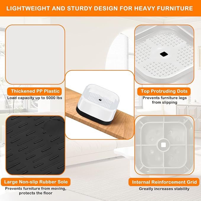 Furniture Risers Adjustable Bed Risers Heavy Duty Lifts Height 2", Square - Image 5