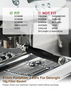 51mm Bottomless Portafilter 3 Ears Compatible with Delonghi Dedica EC680/EC685/EC885 and SMEG, EUPA Espresso Machines, Espresso Naked Bottomless Portafilter with Puck Screen and 18g Filter Basket