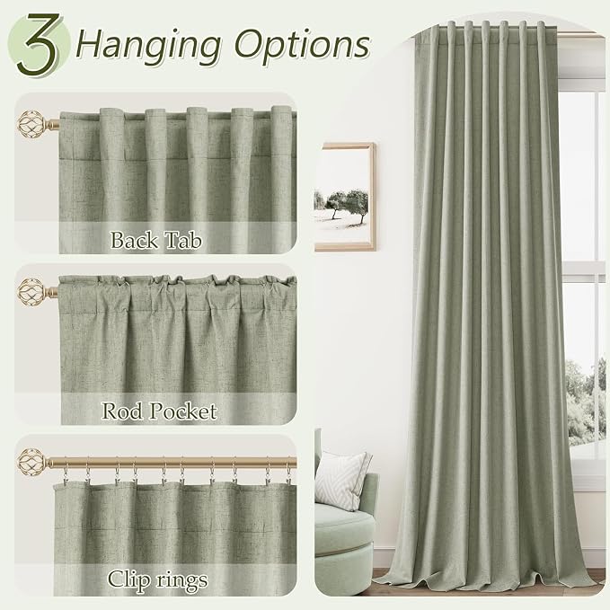 Sage Green 100% Blackout Curtains 132 Inch Length 2 Panels Set - Image 6
