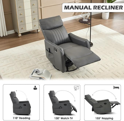 Trustyue Swivel Rocker Recliner Chair, 360° Swivel Recliner - Image 6