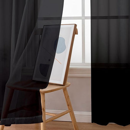 Simplebrand Black Sheer Curtains 96 Inches Long, Light Filtering Rod Pocket - Image 4