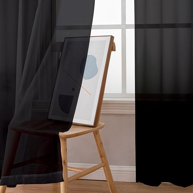 Simplebrand Black Sheer Curtains 84 Inches Long, Light Filtering Rod Pocket - Image 3