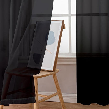 Simplebrand Black Sheer Curtains 108 Inches Long, Extra Long Rod Pocket Solid - Image 4