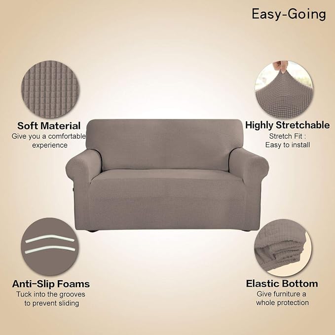 Easy-Going Stretch 4 Seater Oversized Sofa Couch Cover Taupe | 1-Piece Extra - Image 4