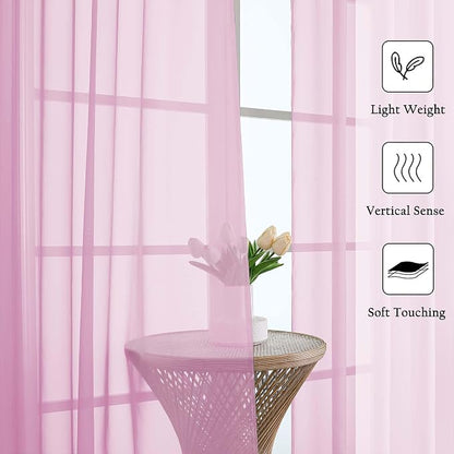 Light Pink Sheer Curtains 108 Inches Long 2 Pcs, Airy Light Filtering Rustic - Image 2