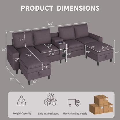 Sectional Couches for Living Room, 4 Seat Sectional Sofa - Image 2