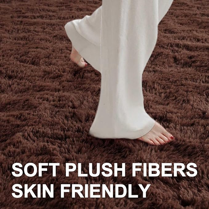 6x9 Ft Large Shag Rugs for Living Room Decor, Ultra Soft Brown Fluffy Furry - Image 4