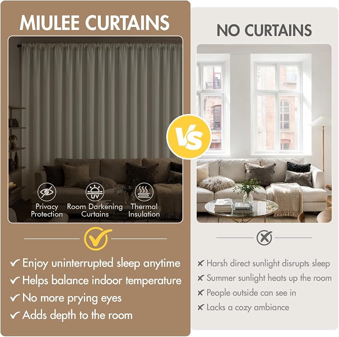 MIULEE Beige White Blackout Curtains 4 Panels Set 72 Inch Length Bedroom | - Image 7