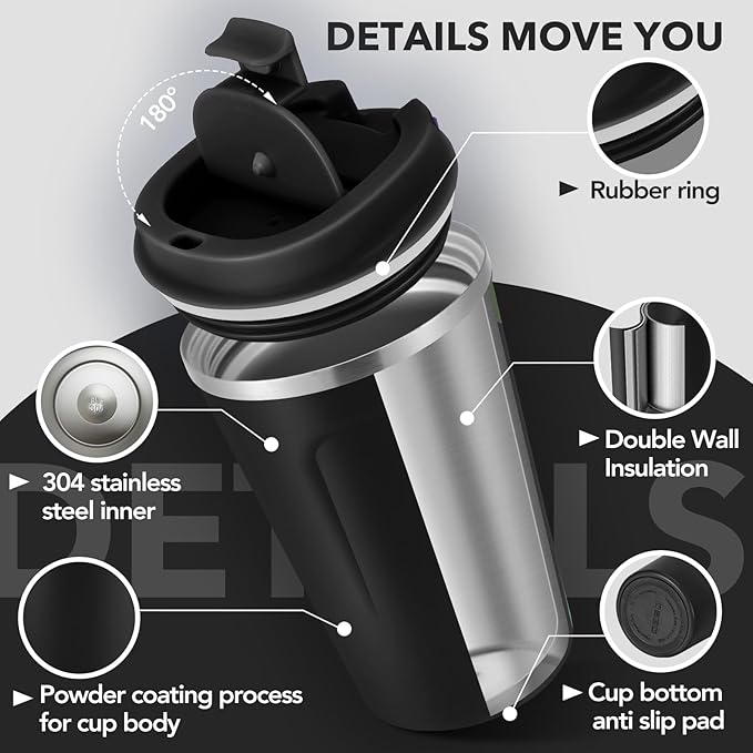 Volhoply 12 oz Double Wall Insulated Vacuum Travel Coffee Mugs with Flip Lid Bulk 2 Pack,Reusable Stainless Steel Leak Proof Coffee Cup,Portable Thermal Tumbler for Cold & Hot Drinks(Assorted,2 Set)