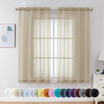 Chyhomenyc Taupe Sheer Curtains 54 Inch Long 2 Panels, Light Filtering Rod by Chyhomenyc