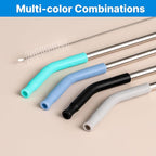 Stainless Steel Straws for 20 oz YETI Tumbler, 4 Pcs Metal Straws Reusable with Silicone Tip for 20 oz Stanley Cup and 16 oz Glass Cups(Color 1)