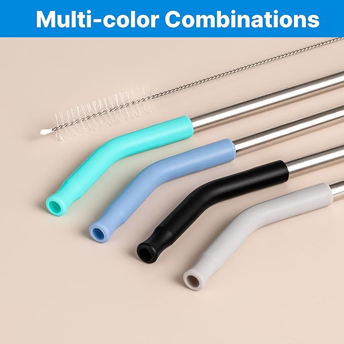 Stainless Steel Straws for 20 oz YETI Tumbler, 4 Pcs Metal Straws Reusable with Silicone Tip for 20 oz Stanley Cup and 16 oz Glass Cups(Color 1)
