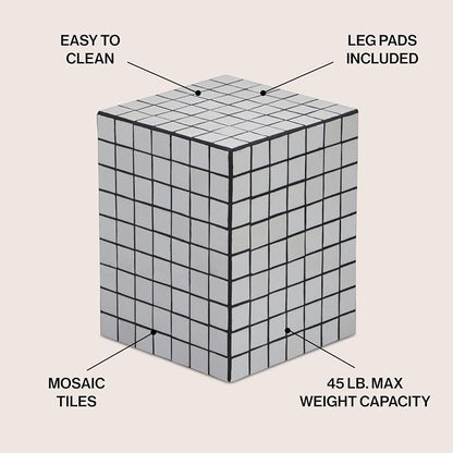 JONATHAN Y Callista White/Black Modern Ceramic Tiled Cube Side Table, 18-Inch - Image 3