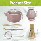 Matcha Whisk Set,6Pcs Matcha Kit Includes Matcha Whisk and Holder,Matcha Bowl with Spout,Matcha Sifter and 2Pcs Matcha Spoon,Suitable as a gift for those who like matcha (Pink)