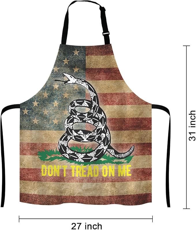 American Flag Dont Tread On Me Bib Apron with Adjustable Neck for Men Women,Suitable for Home Kitchen Cooking Waitress Chef Grill Bistro Baking BBQ Apron
