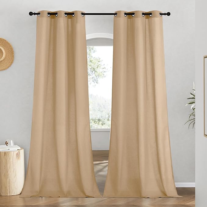 NICETOWN Linen Curtains for Windows 90 inch Long, Grommet Semi Sheer Vertical by NICETOWN
