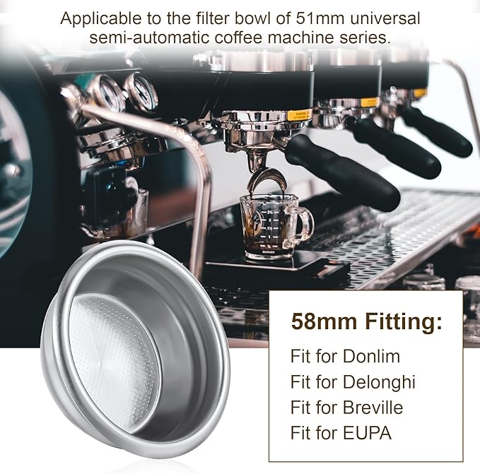 58mm Portafilter Basket,Metal Coffee Filter, Stainless Steel 58mm Basket Porous Double Cup Coffee Filter for Portafilter Coffees Machine,Paperless and Permanently Reusable