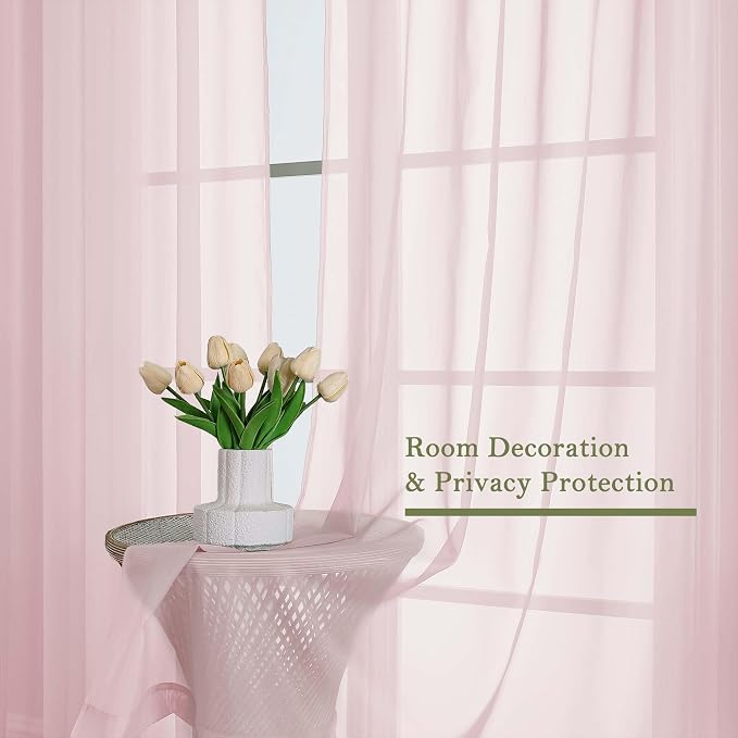 Blush Pink Sheer Curtains 84 Inches Long 2 Pcs, Rod Pockets Breathable Rustic - Image 4