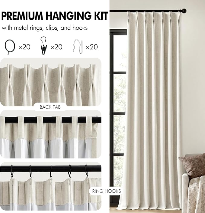 MIULEE Natural Extra Wide Pinch Pleated Blackout Curtains 60x102 Inches | - Image 8