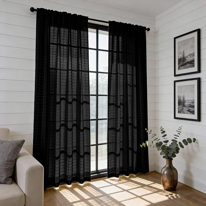 SpaceDresser Check Sheer Curtains 63 Inches Long - Image 6