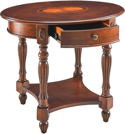 LEEMTORIG Oval Round End Table, 2-Tier Cherry Wood End Table Solid Wood Side by LEEMTORIG