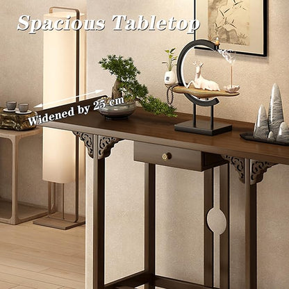 Bamboo Console Table with Drawer, Small Sofa Tables with Open Shelf, Chinese - Image 4