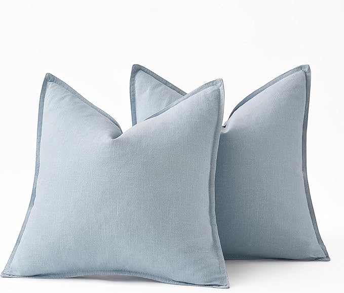 MIULEE Decorative Linen Euro Sham Pillow Covers 22x22 Inch Light Blue | Boho - Image 6
