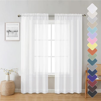 White Sheer Curtains 72 Inches Long 2 Panels, Light Filtering Voile Drapes by Lecloud