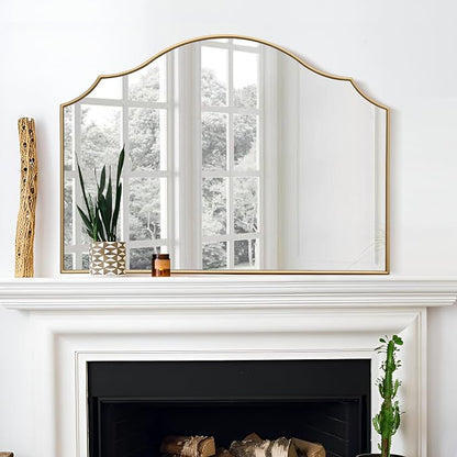 Besdomus Gold Scalloped Wall Mirror: 40"x29" Large Modern Minimalist Bathroom - Image 8