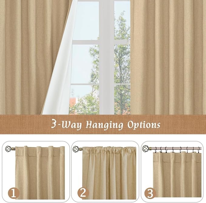 Natural Linen 100% Blackout Window Curtains - Image 9