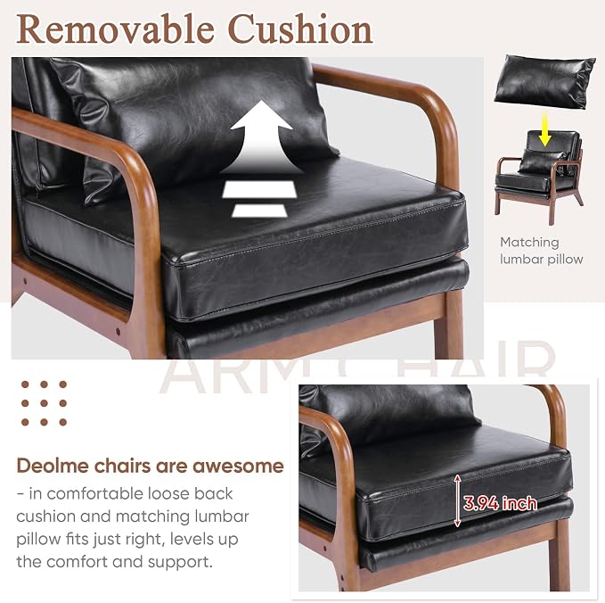 Deolme Mid Century Modern Accent Chair Living Room- Comfy Solid Wood Arm Chair - Image 7