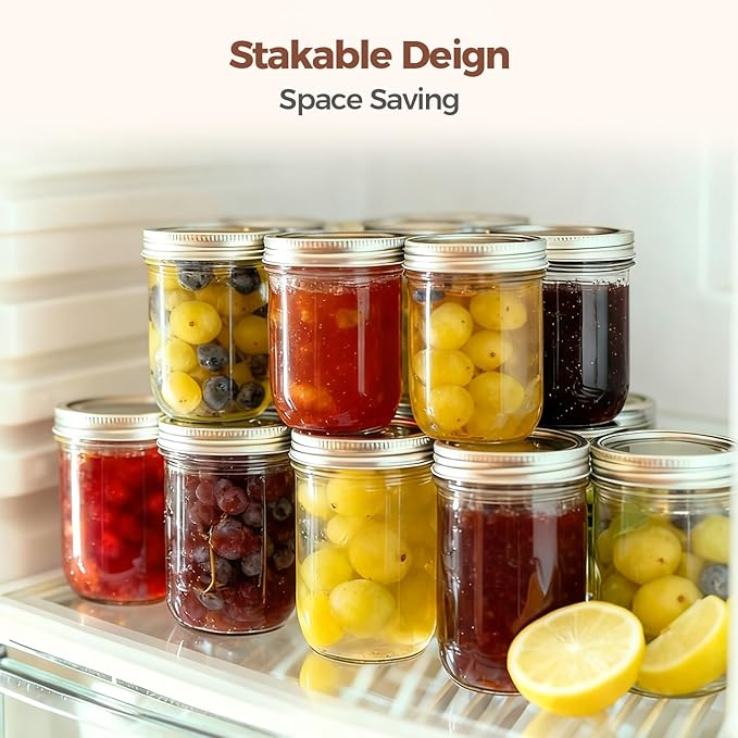 ComSaf Small Mason Jars 8 oz - 12 Pack, Regular Mouth Mason Jar with Lids and Seal Bands, Small Glass Canning Jar for Spice, Jam, Honey, Jelly, Dessert, Shower Wedding Favors, DIY Candles Decor