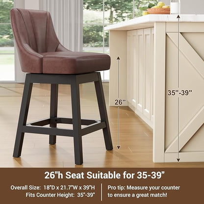 YaFiti Swivel Bar Stools Set of 2, 26 Inch Counter Height Bar Stools - Image 6
