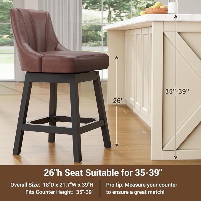 YaFiti Swivel Bar Stools Set of 3, 26 Inch Counter Height Bar Stools - Image 6